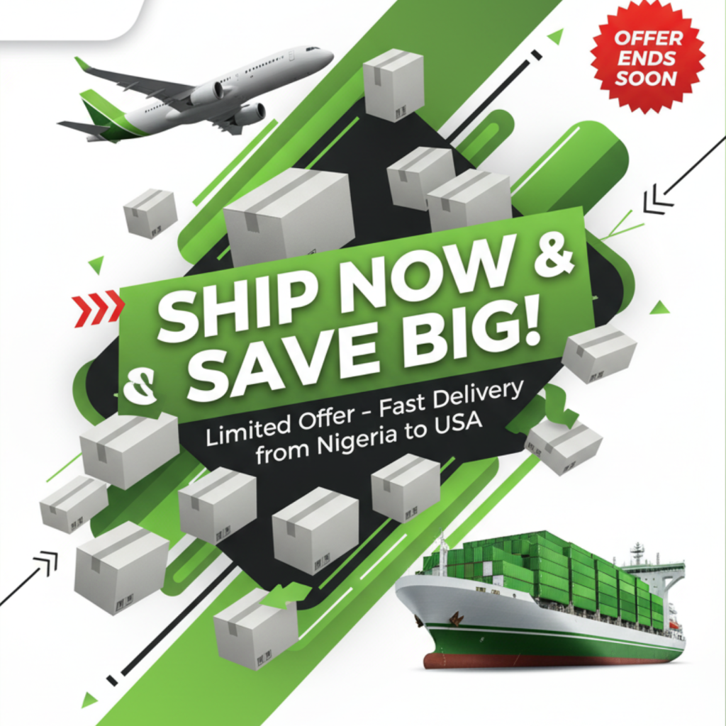 Fast and affordable air and ocean freight shipping from Nigeria to USA by Foon Chaser Express – secure cargo delivery via plane and ship.