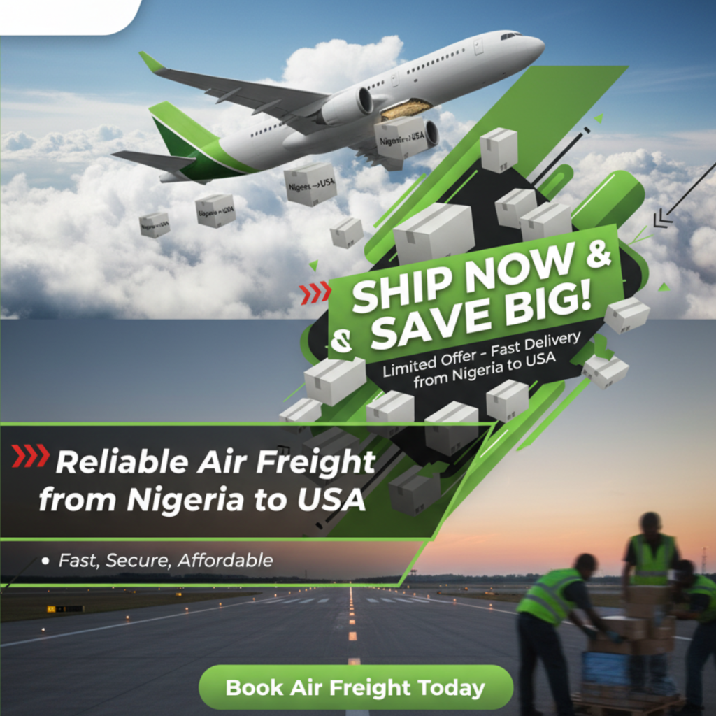 Fast and affordable air and ocean freight shipping from Nigeria to USA by Foon Chaser Express – secure cargo delivery via plane and ship.